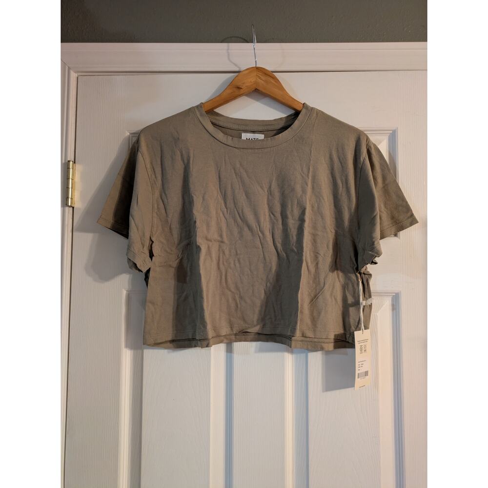 MATE The Label Organic Cotton Relaxed Crop Tee Shirt BRC Brown L NWT